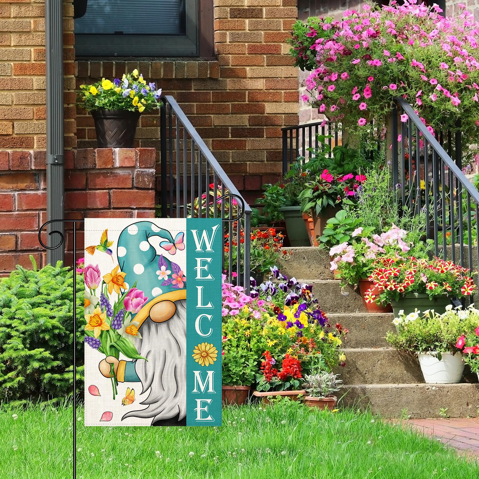Muwodut Welcome Spring Gnomes Flag easy to install with a top sleeve.