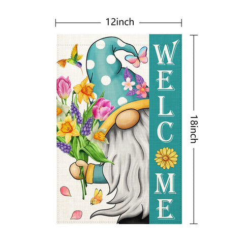 Muwodut Spring Garden Flag shows festive gnomes on both sides for curb appeal.