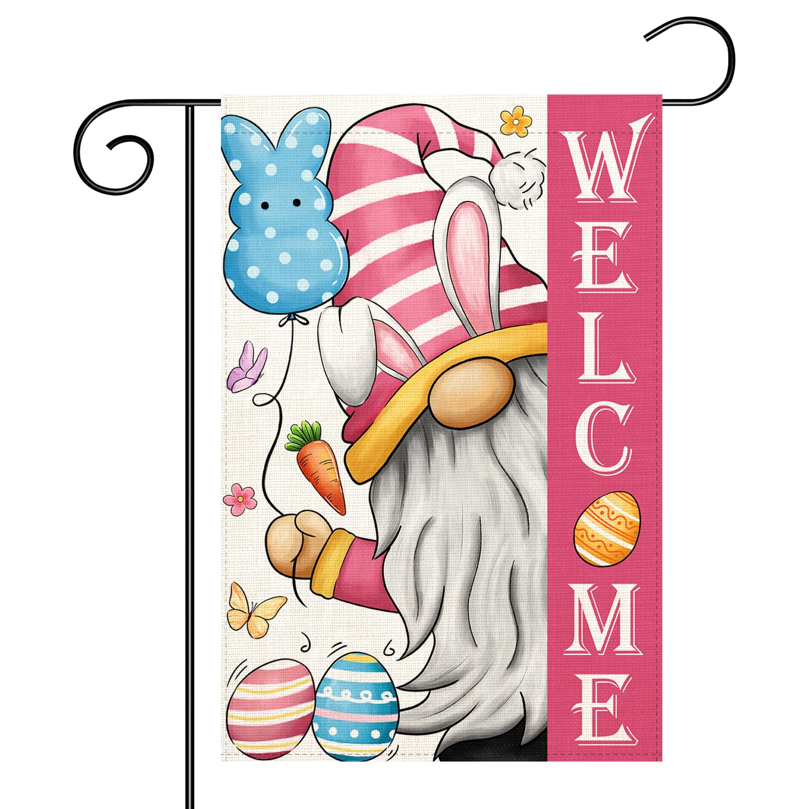 Muwodut Welcome Easter Gnome flag on front porch with double-sided visibility