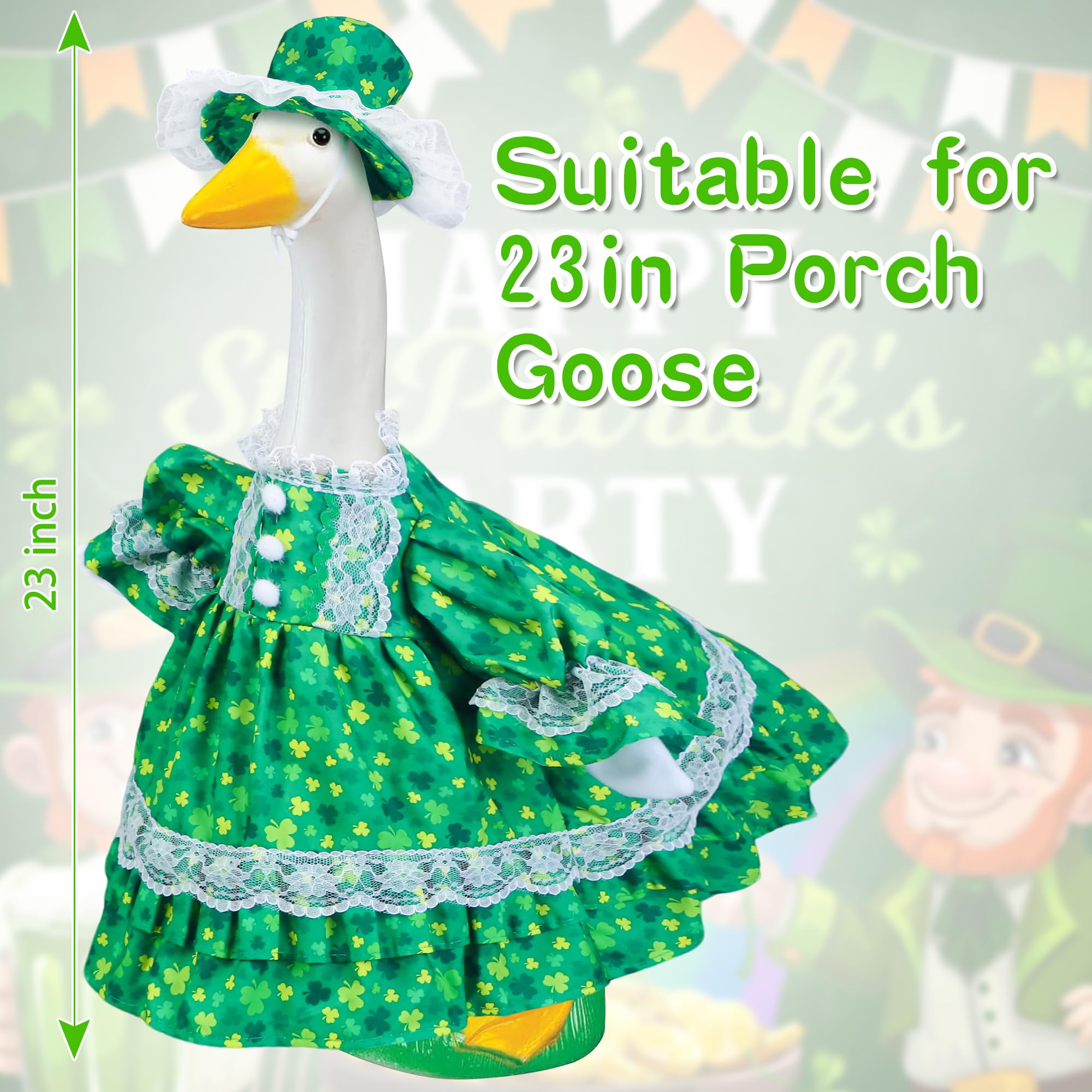 Muximud goose decor on porch goose with St Patrick's outfit for garden centerpiece