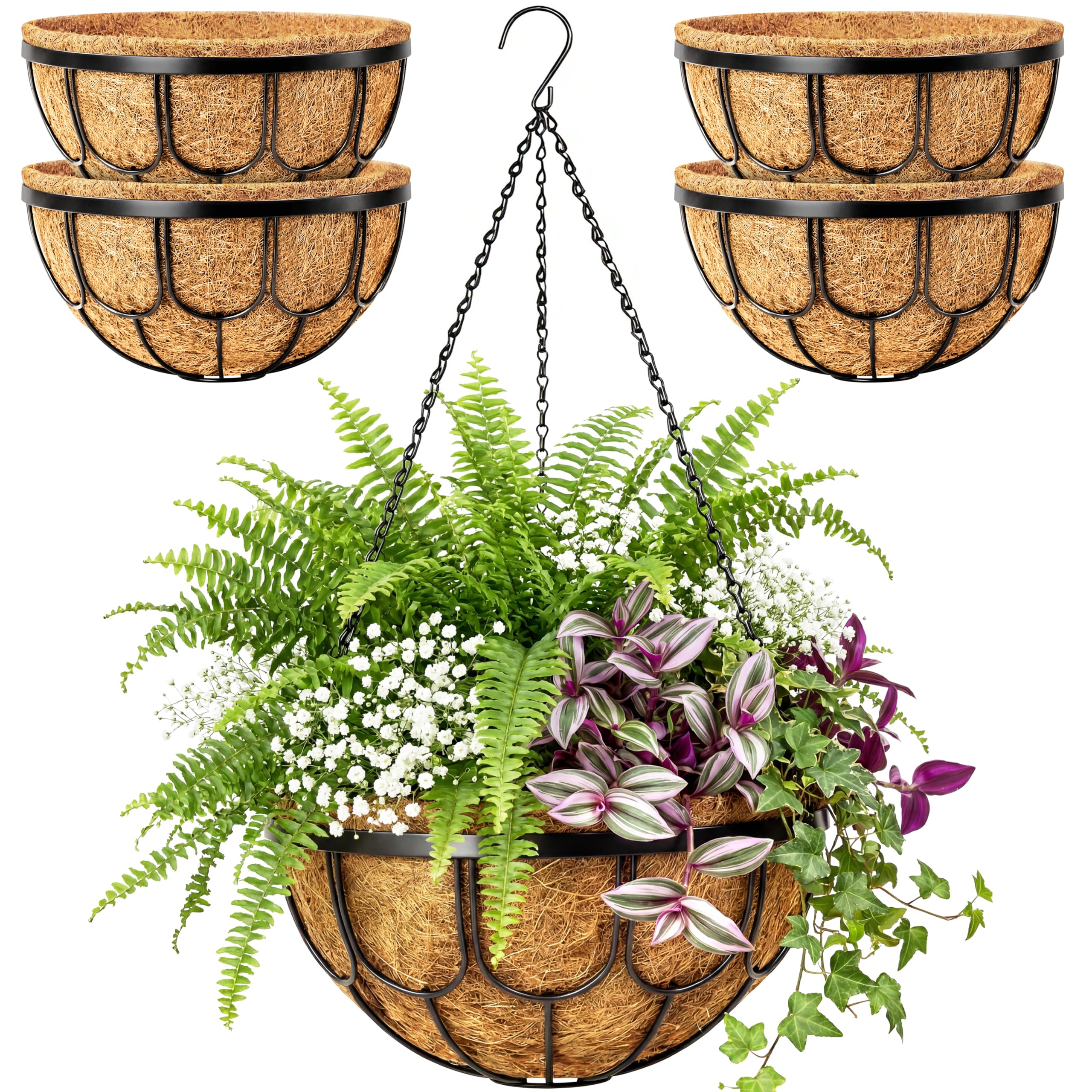 muyezhiyu 14-inch hanging planter with coco coir liner promotes healthy root growth