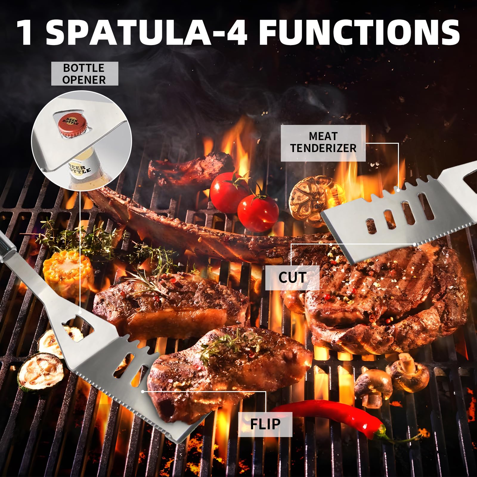 MUYFIO 11-piece BBQ tool set spatula for versatile flipping and slicing