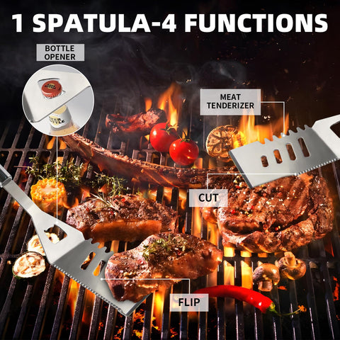 MUYFIO 11-piece BBQ tool set spatula for versatile flipping and slicing