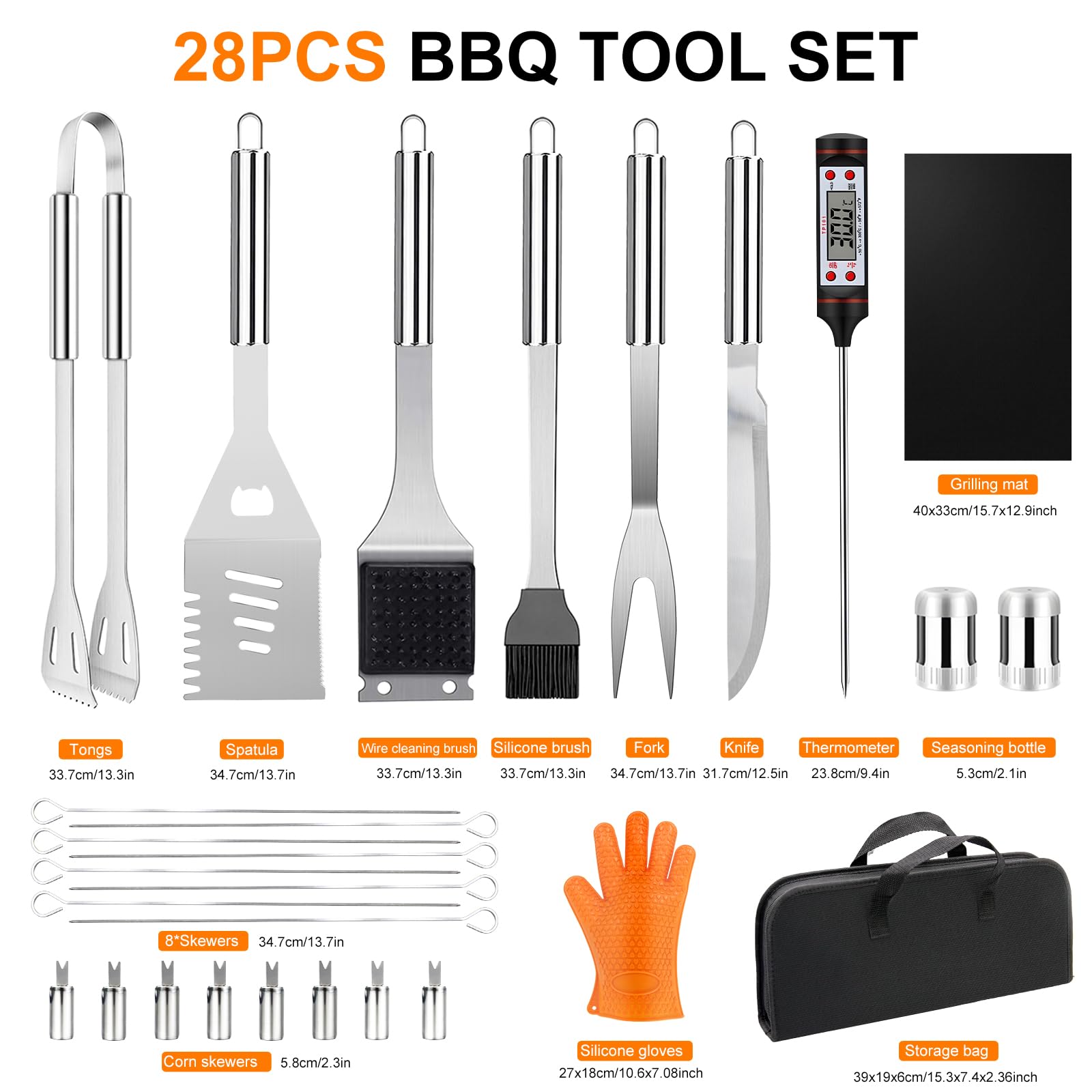 MUYFIO skewers and corn forks ready for even grilling.