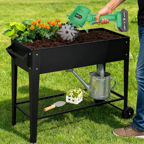Muylux 360 RPM steel tines rapidly loosen soil for efficient bed preparation.