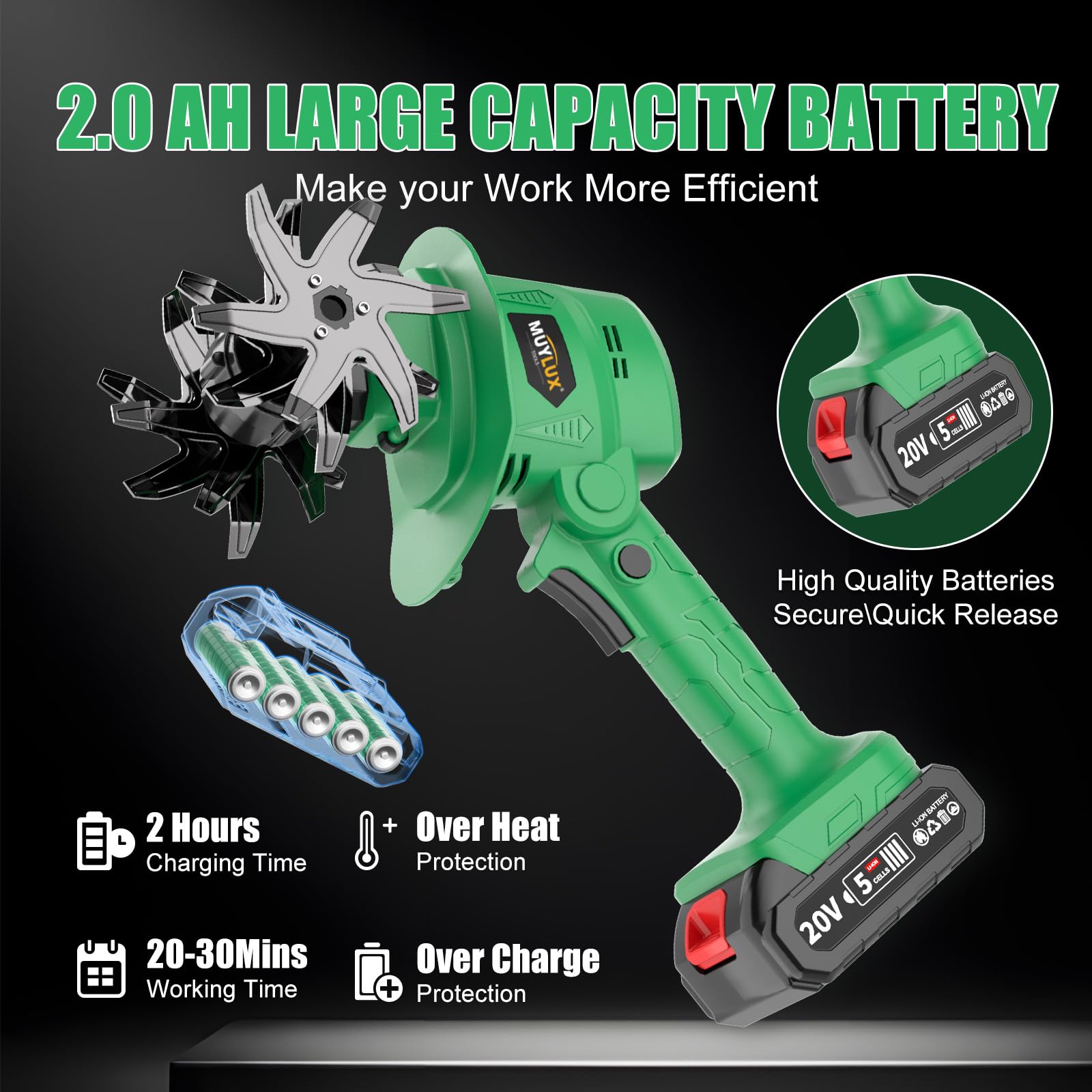 Muylux lightweight tiller design reduces fatigue during gardening tasks.