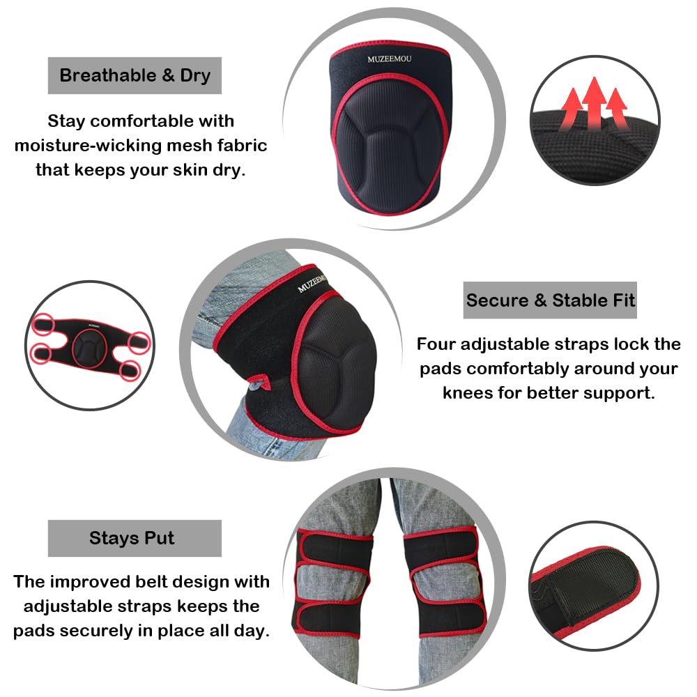MUZEEMOU knee pads adjustable straps fit various leg sizes securely