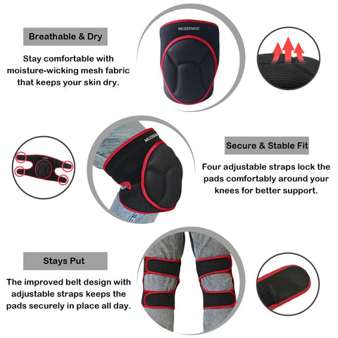 MUZEEMOU knee pads adjustable straps fit various leg sizes securely