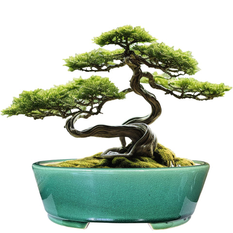 MUZHI 9-inch glazed oval bonsai pot with humidity tray for indoor greenery.