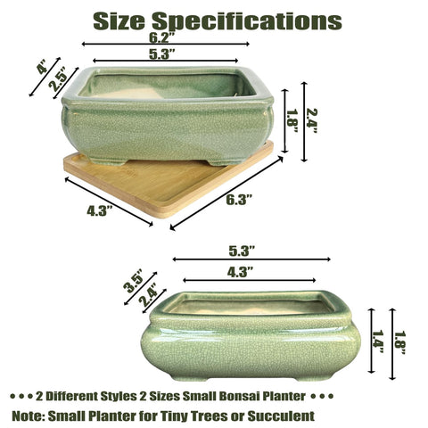 MUZHI green ceramic bonsai pot 5.3in ideal for small starter trees