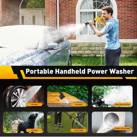 Muzisst portable setup ready for car, patio, and garden cleaning.