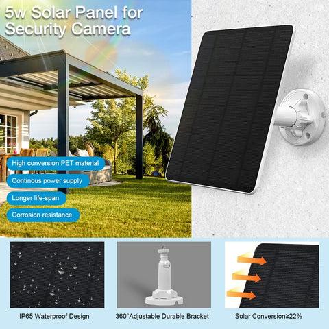 MUZUZZI solar panel absorbs sun to keep battery cameras topped up