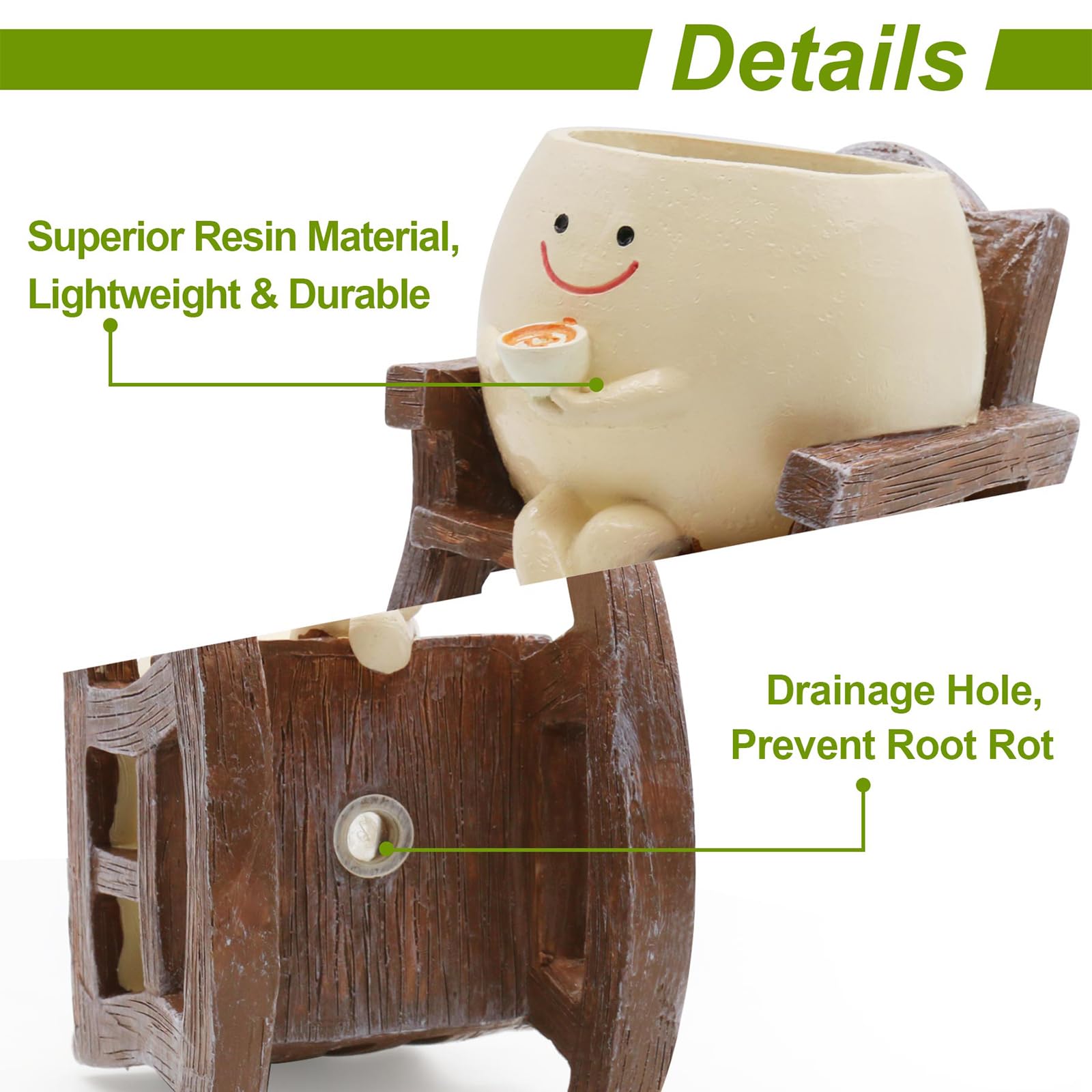 MUZZIOU Smiley Planter back view highlighting compact indoor-outdoor use.