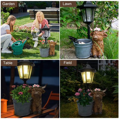 Muzzysse Highland Cow solar statue makes a thoughtful gift for gardeners.