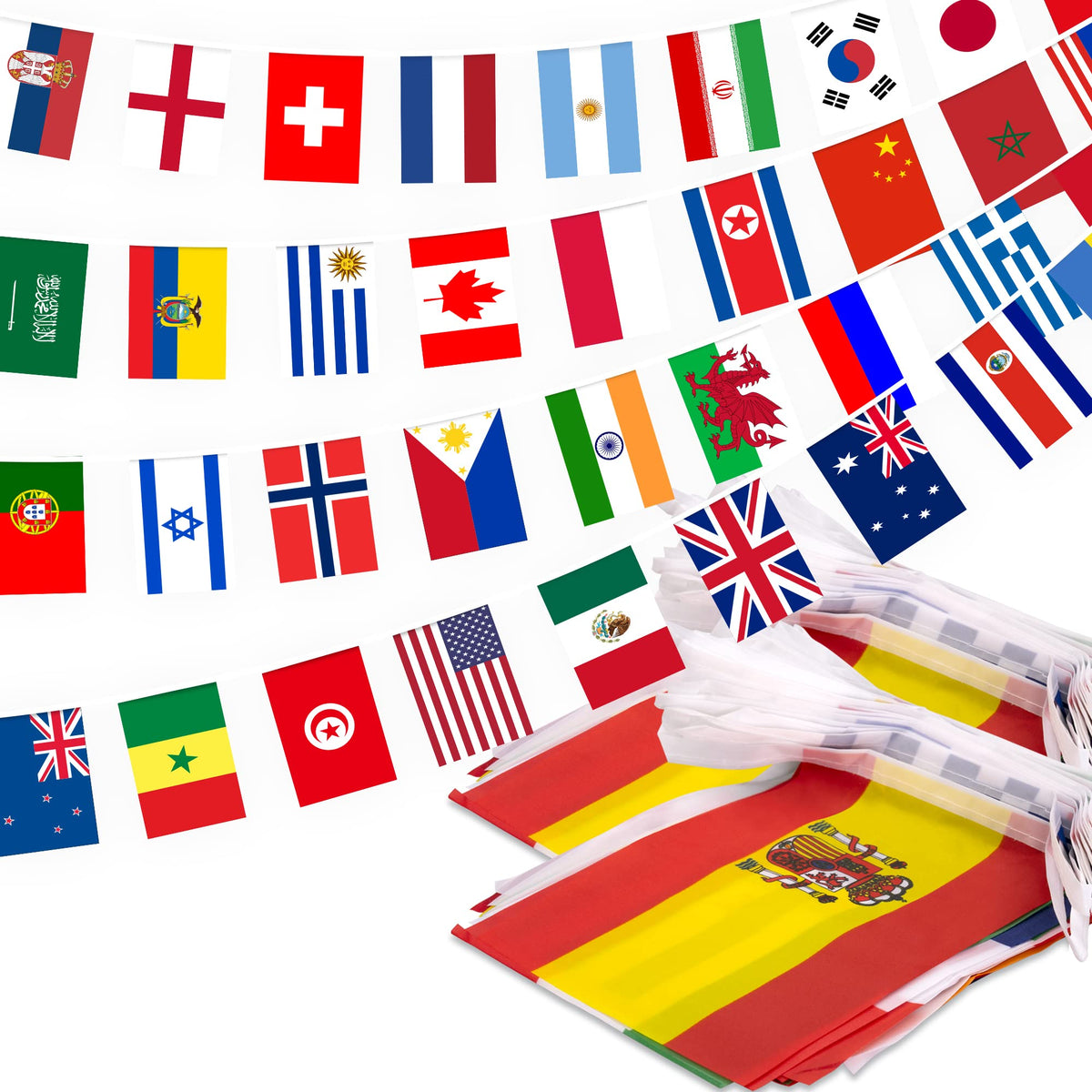MVPRING 100-country flag bunting displays bright colors for classroom or event decor