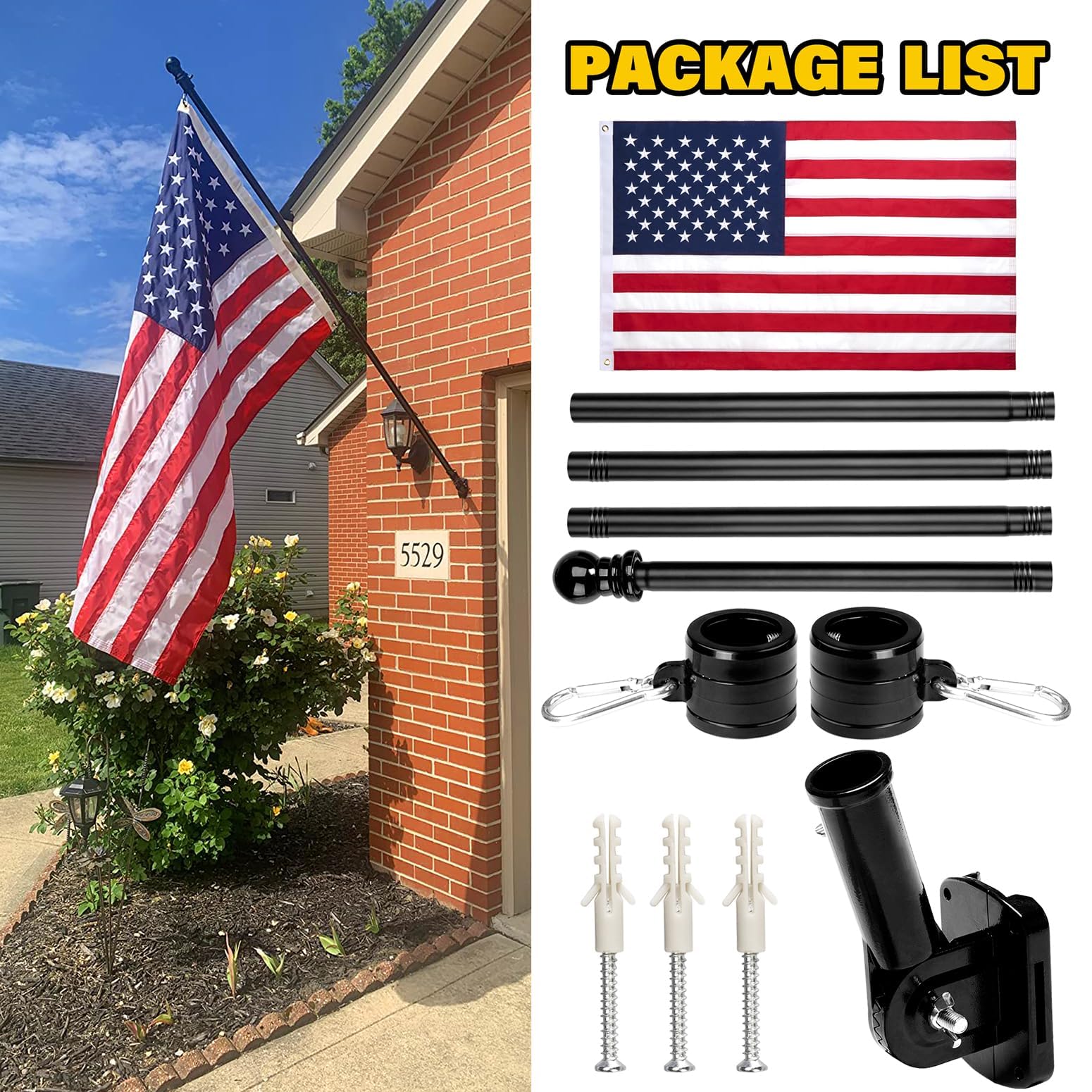 MVPRING 6ft black spinning flag pole reduces tangling during windy days.