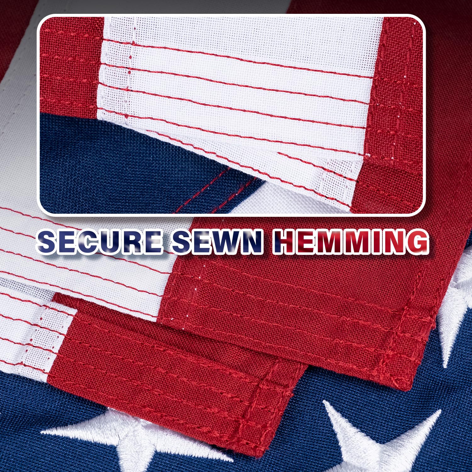 MVPRING flag closeup showing embroidered stars and vibrant stripes