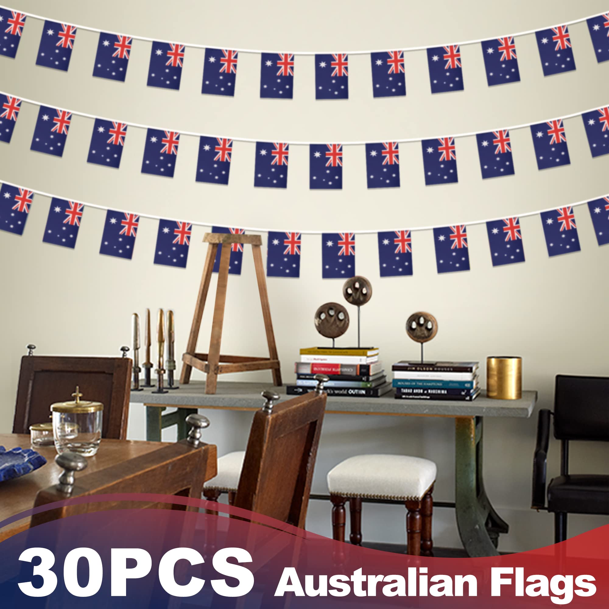 Porch or balcony setup using MVPRING flag banner for outdoor decor.