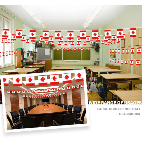 MVPRING Canada flag banner shows 30 flags with closeup stitching detail.