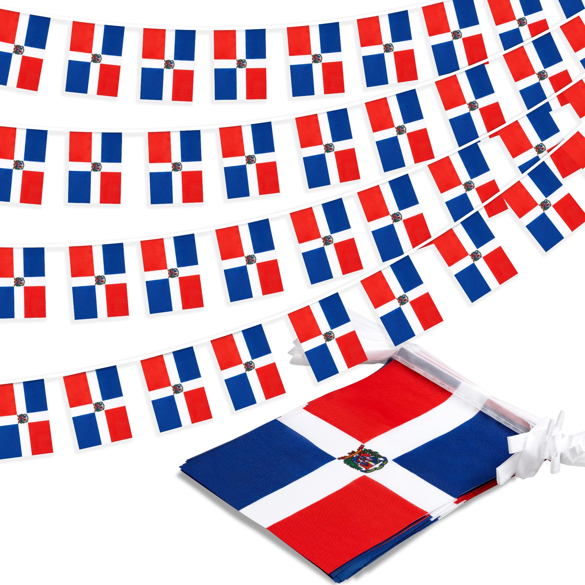 MVPRING Dominican Republic flag pennant banner hanging with vibrant colors for a 33ft display