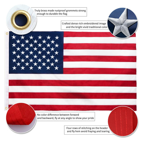 MVPRING embroidered stars and sewn stripes flag for weather-ready outdoor display.