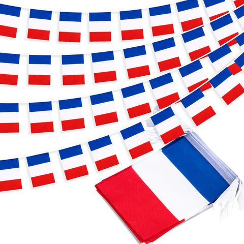 MVPRING France flag pennant banner, 30 flags, ideal for Bastille Day celebrations and classroom decor.