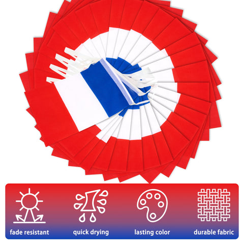 MVPRING France flag pennant banner draped on balcony, quick festive decoration for outdoor gatherings.