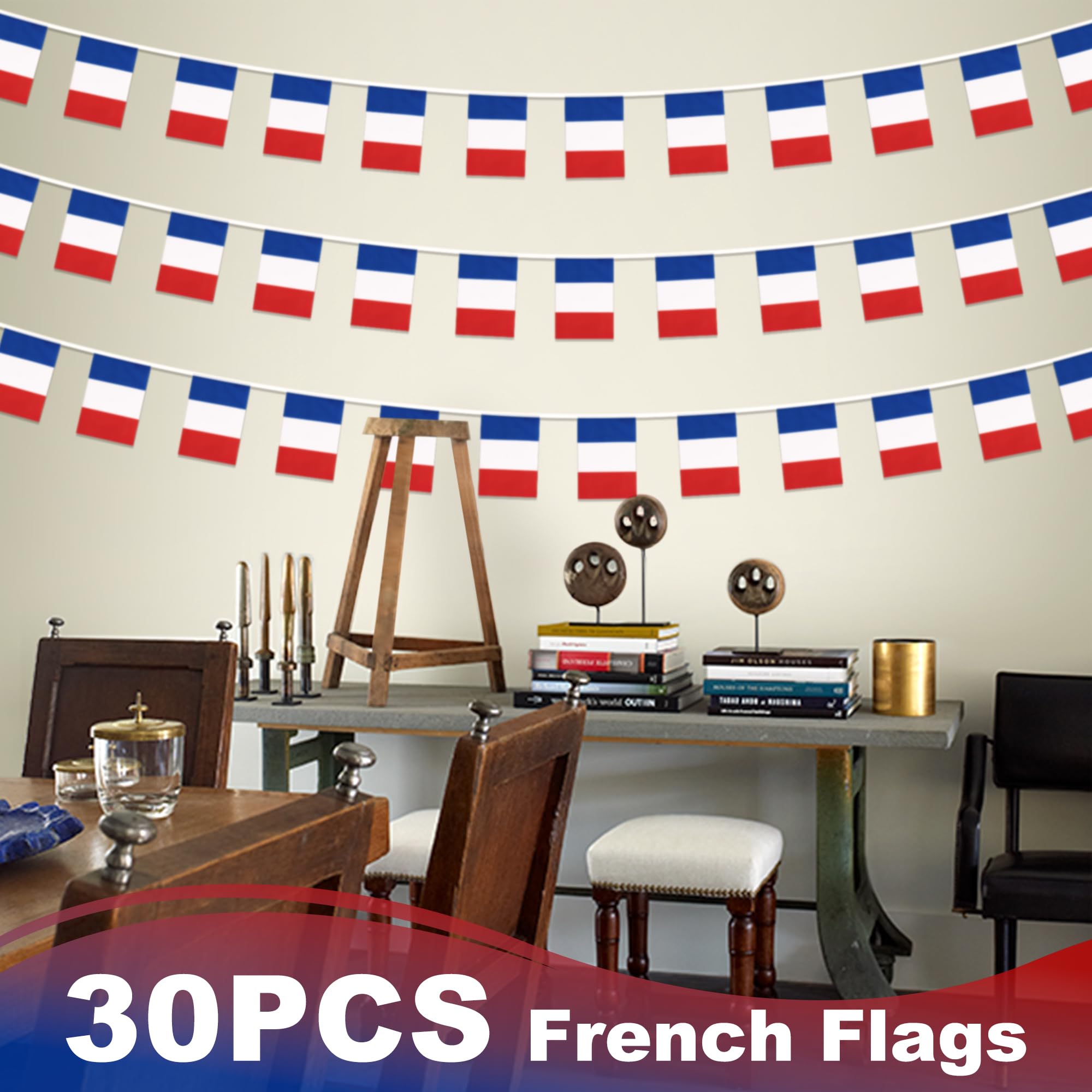 MVPRING France flag pennant banner packaging, easy setup for school events and parties.
