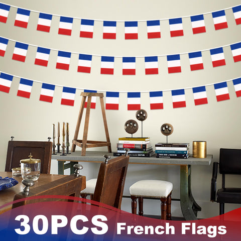 MVPRING France flag pennant banner packaging, easy setup for school events and parties.
