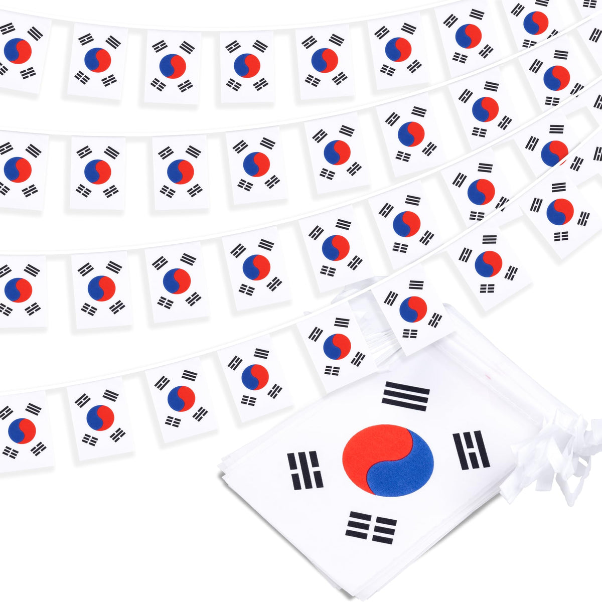 MVPRING Korea flag pennant banner, 33ft long, vivid colors for festive decor.