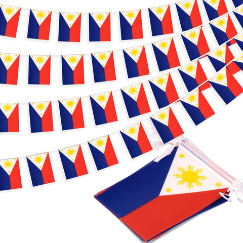 MVPRING Philippines flag pennant banner spans 33 feet with 30 vibrant flags for festive occasions.