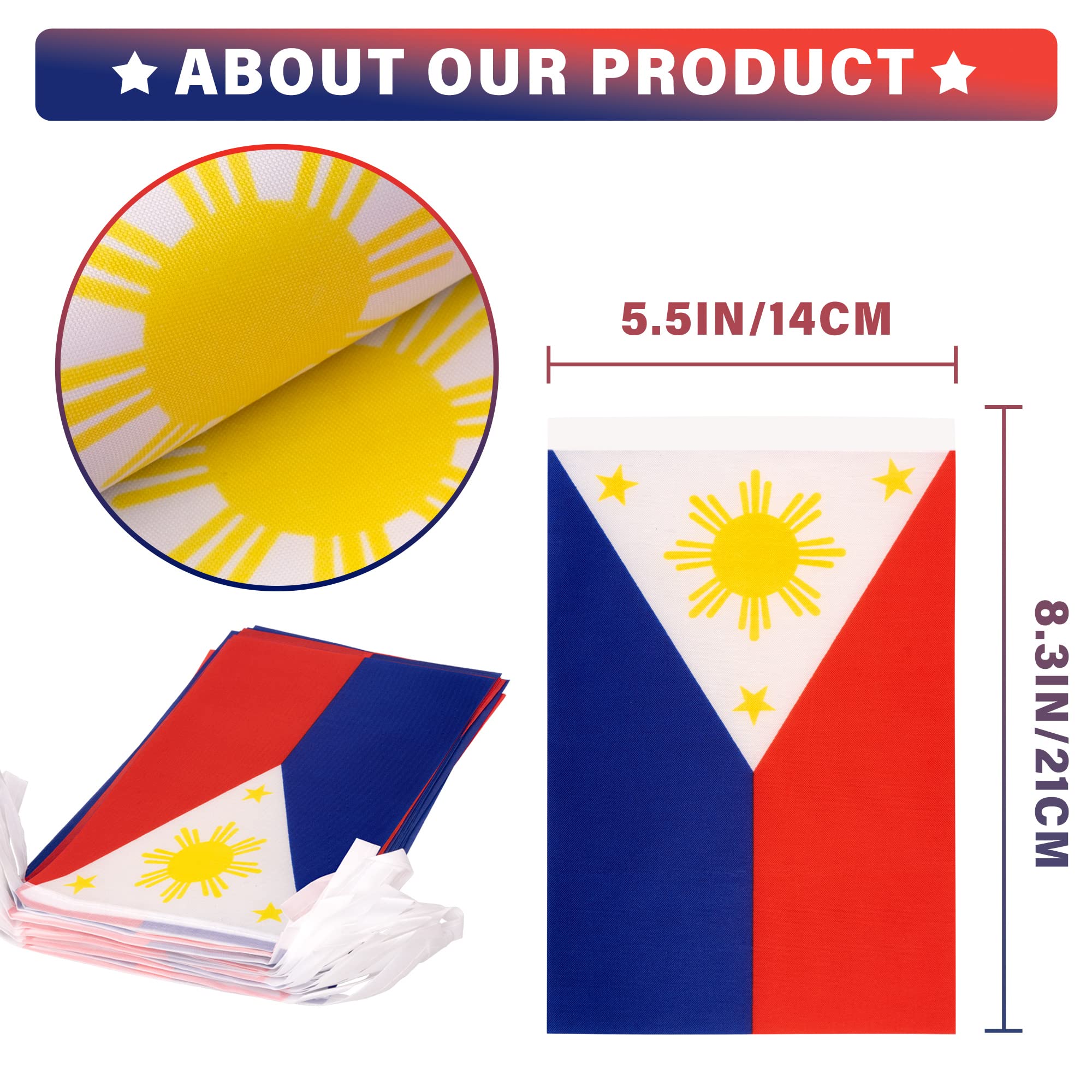 MVPRING Philippines flag pennant banner displays vivid full-color print for high-impact visuals.