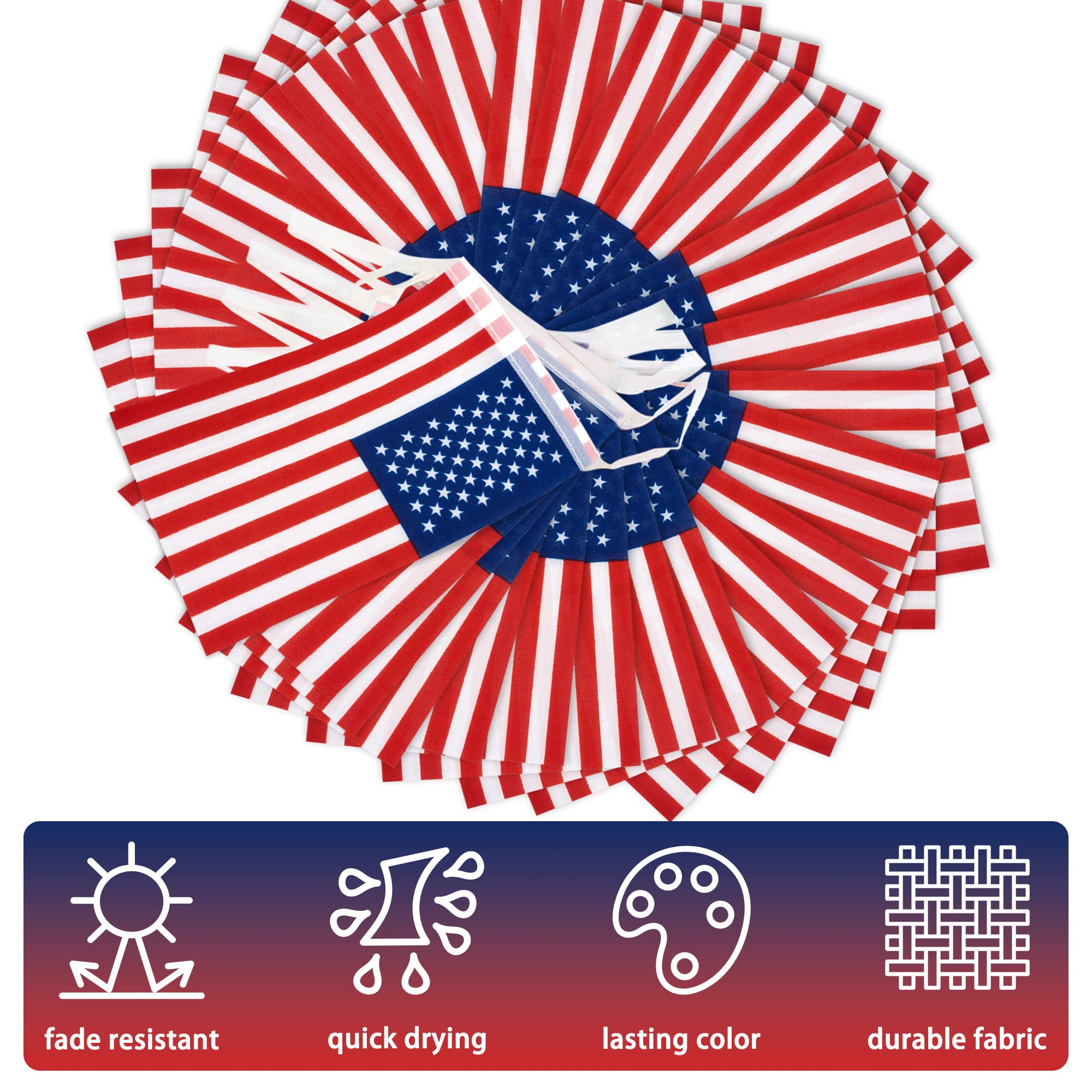 MVPRING porch flag garland adds festive patriotism to outdoor spaces.