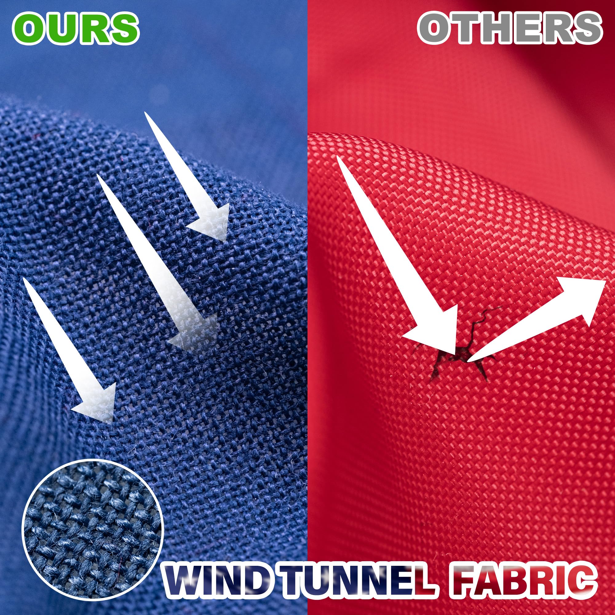 MVPRING reinforced fly end with stitching to reduce fraying in windy conditions