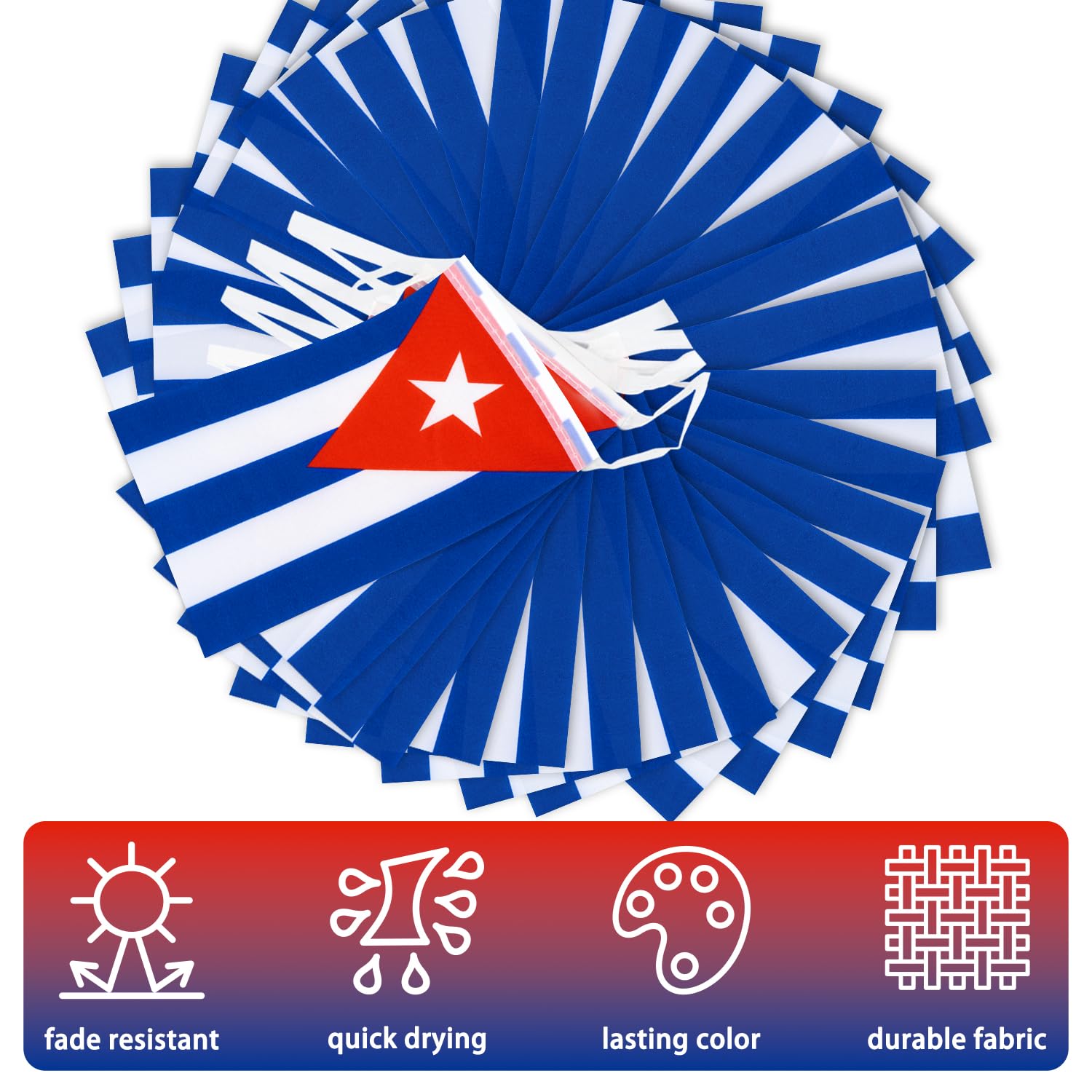 MVPRING Vivid Cuban flag prints enhance classrooms, halls, or porches.
