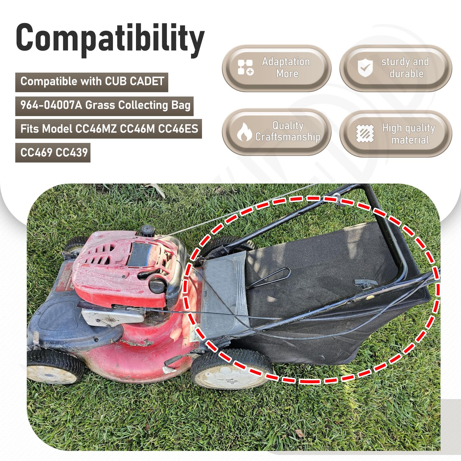MWEDP 964-04007A grass catcher bag, side view, fits 21-inch mowers.