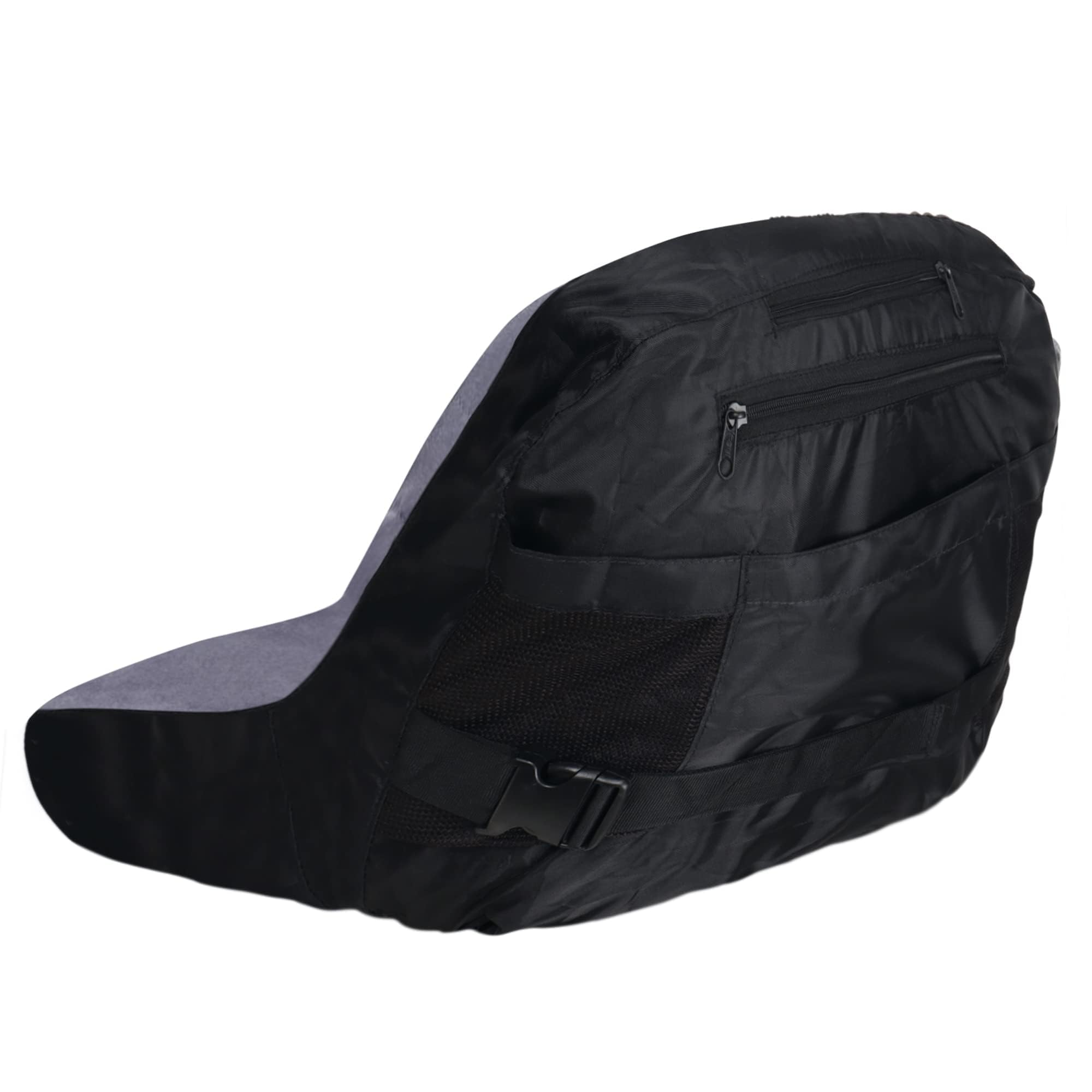 Detail shows backrest compatibility for 12.5 to 14 inches without armrests.