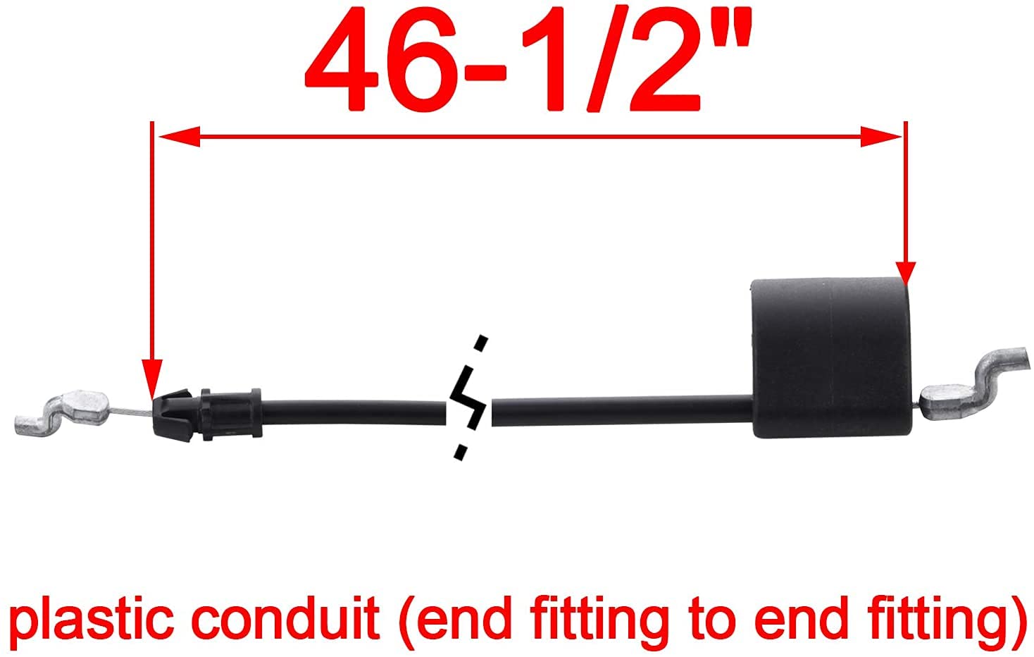 MWire throttle cable conduit length shown at 46-1/2 inch reach for walk-behind mowers