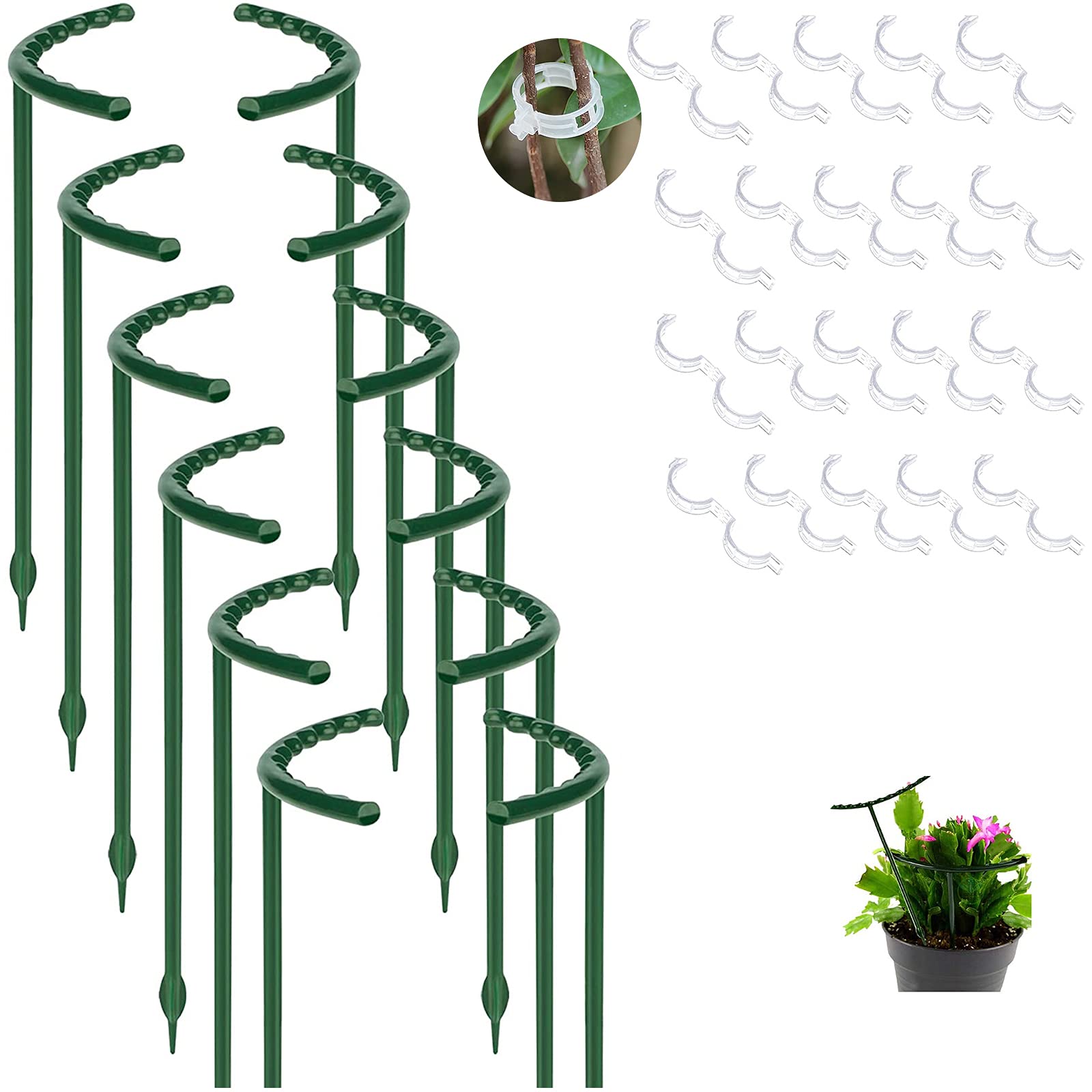 MXHHR half-round plant support 6in keeps small potted plants upright with sturdy plastic design.