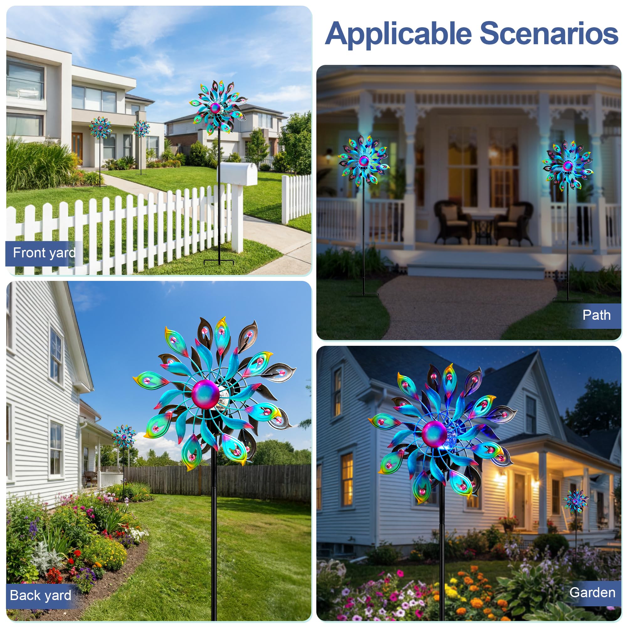 MXwcy 360 Peacock Solar Wind Spinner enhances patios yards and gardens beautifully