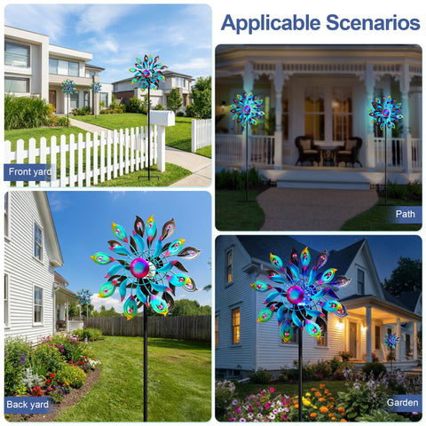 MXwcy 360 Peacock Solar Wind Spinner enhances patios yards and gardens beautifully