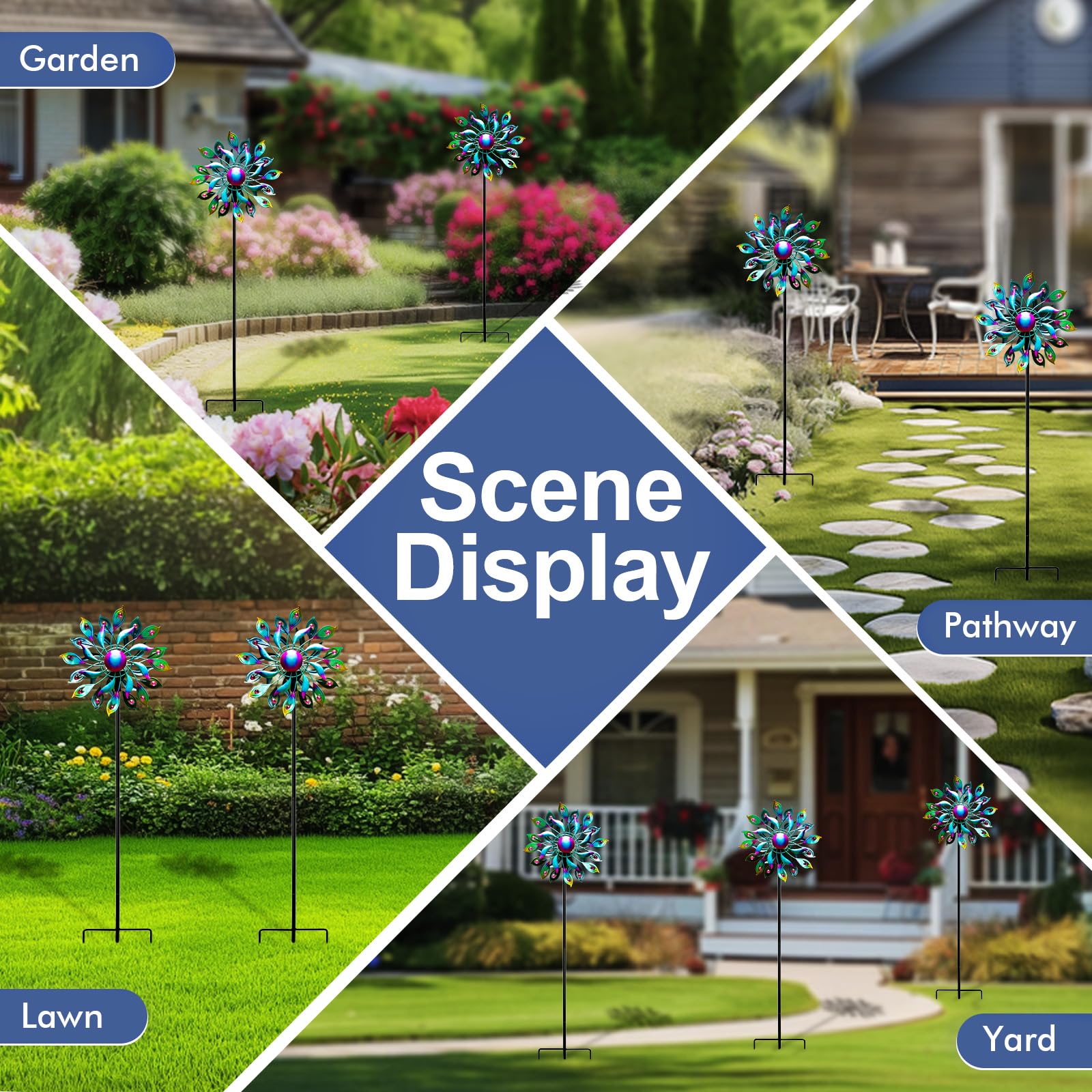 MXwcy 360 Peacock Solar Wind Spinner uses rust resistant paint for outdoor durability