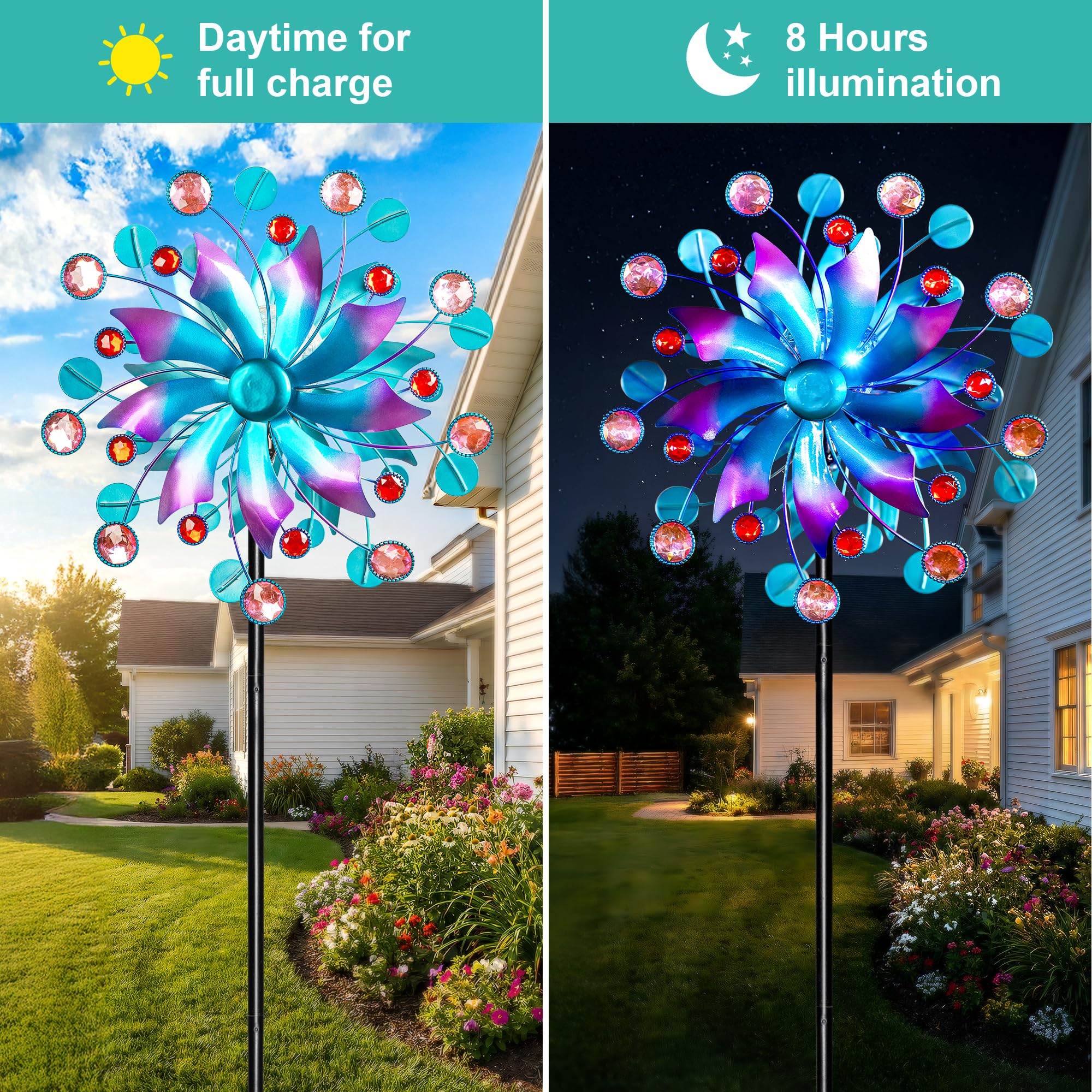 MXwcy solar wind spinner easy installation for quick garden decoration.