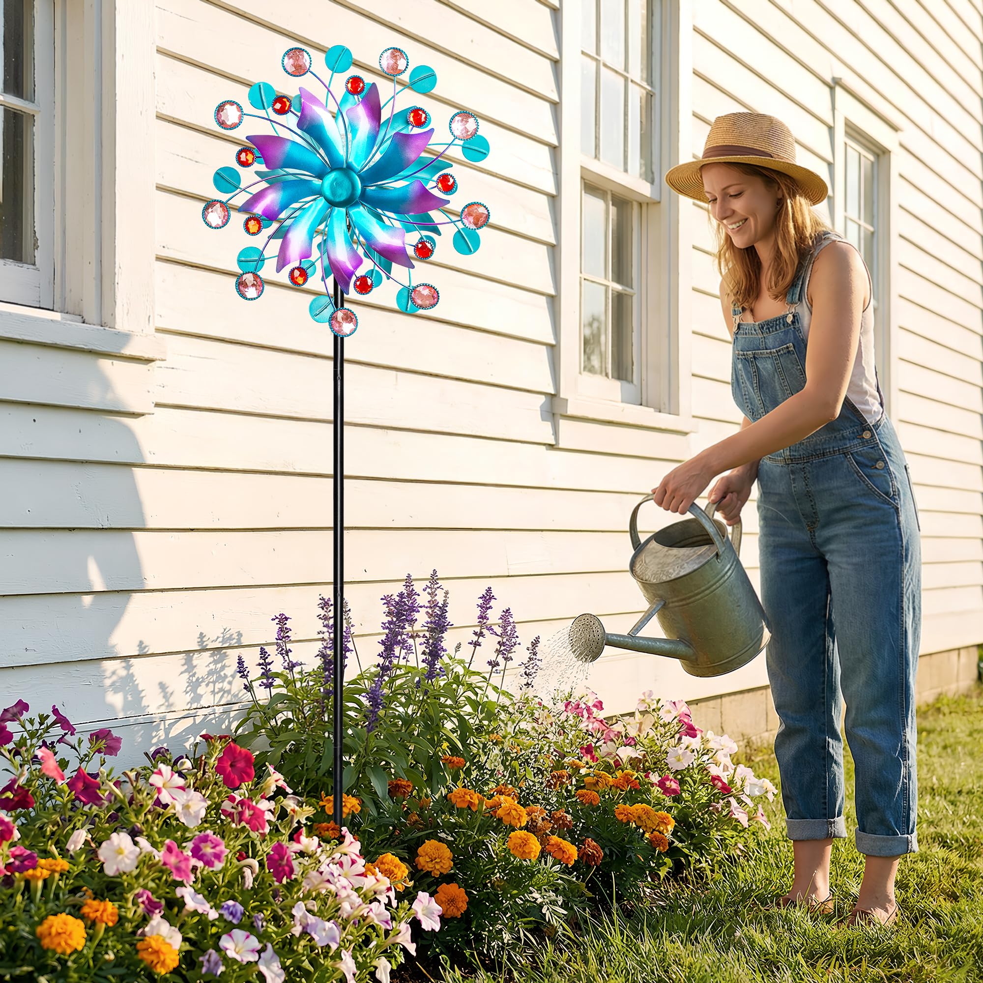 MXwcy solar wind spinner garden decor at night adds magical glow.