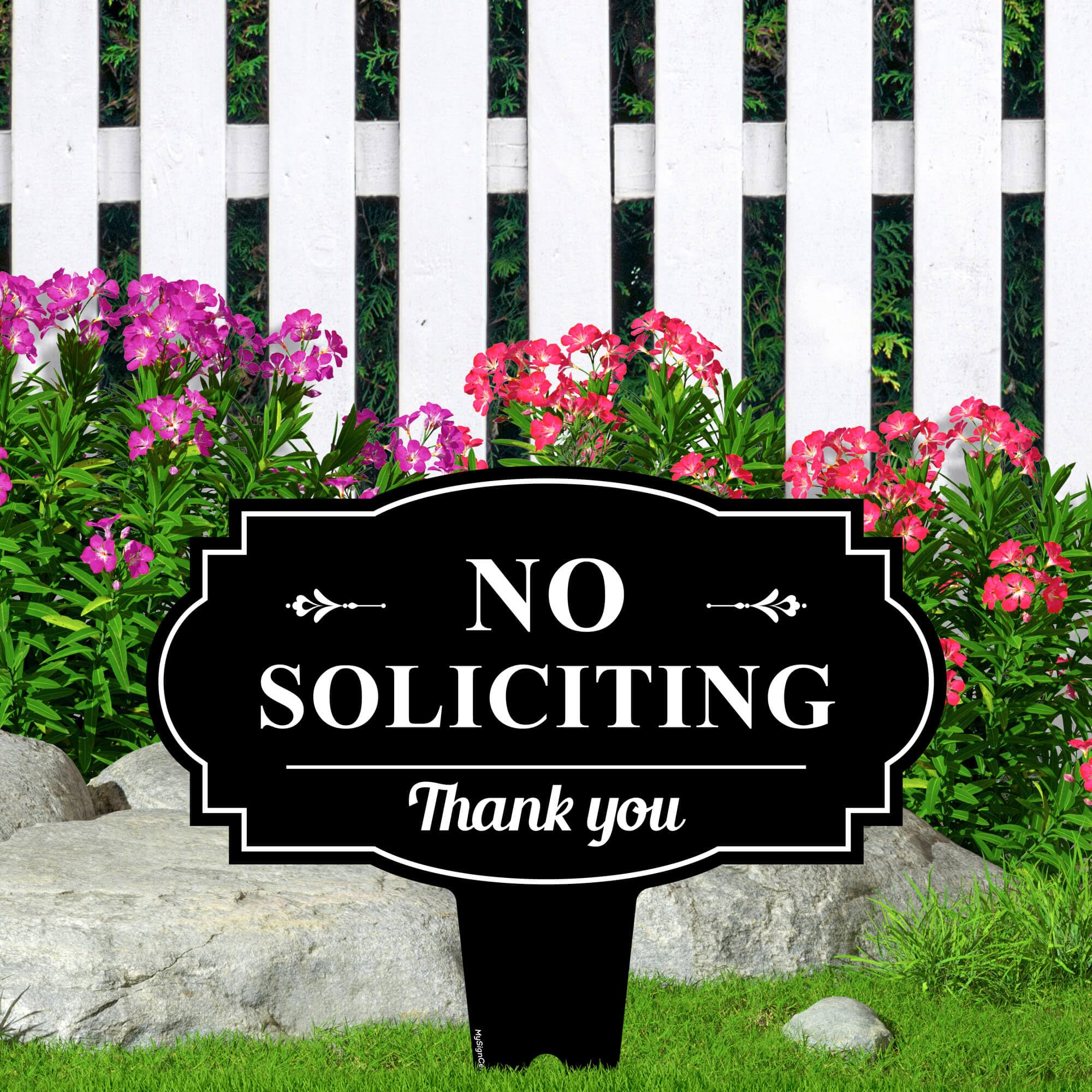 My Sign Center no-soliciting sign for yard with 13x13 display, sturdy outdoor visibility.