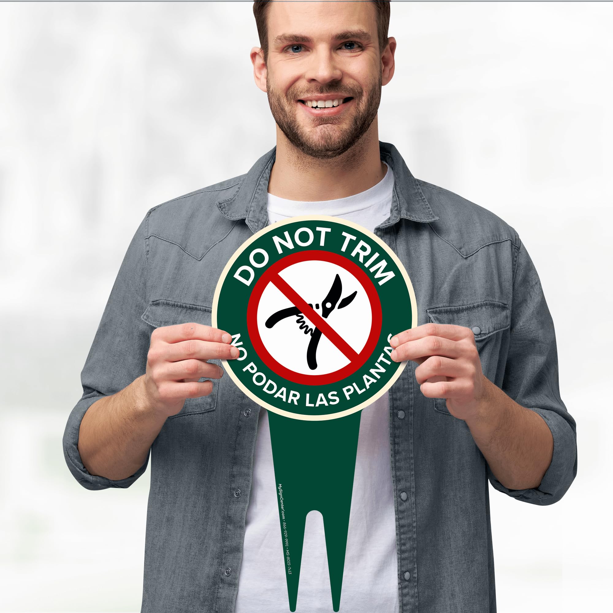 My Sign Center Do Not Trim sign indoors and outdoors for versatile use