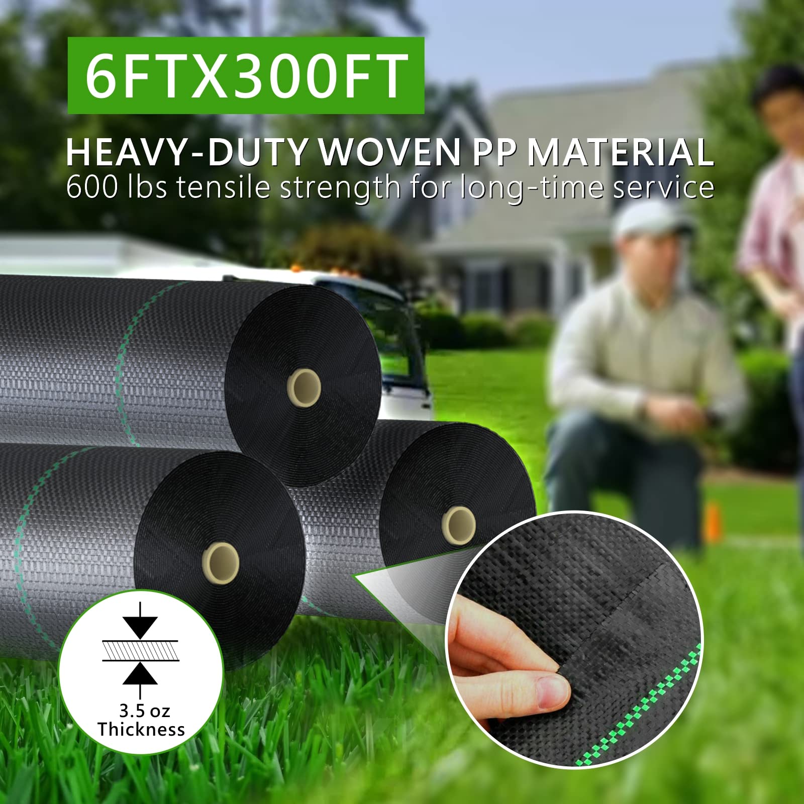 Mychoiii weed barrier roll covers 1,800 sq ft for expansive spaces.