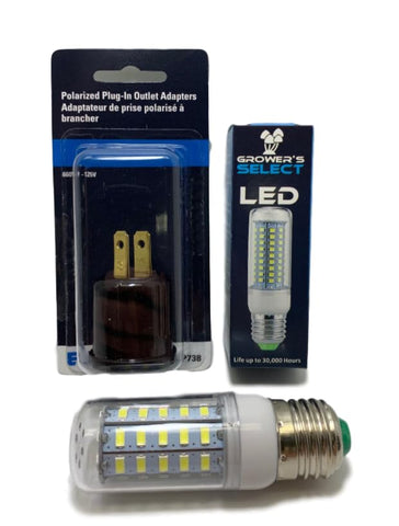 Myco Labs Grower's Select E26 LED Light showing 360-degree coverage for even growth