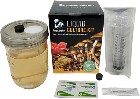 Myco Labs liquid culture jar for easy inoculation and growth setup.