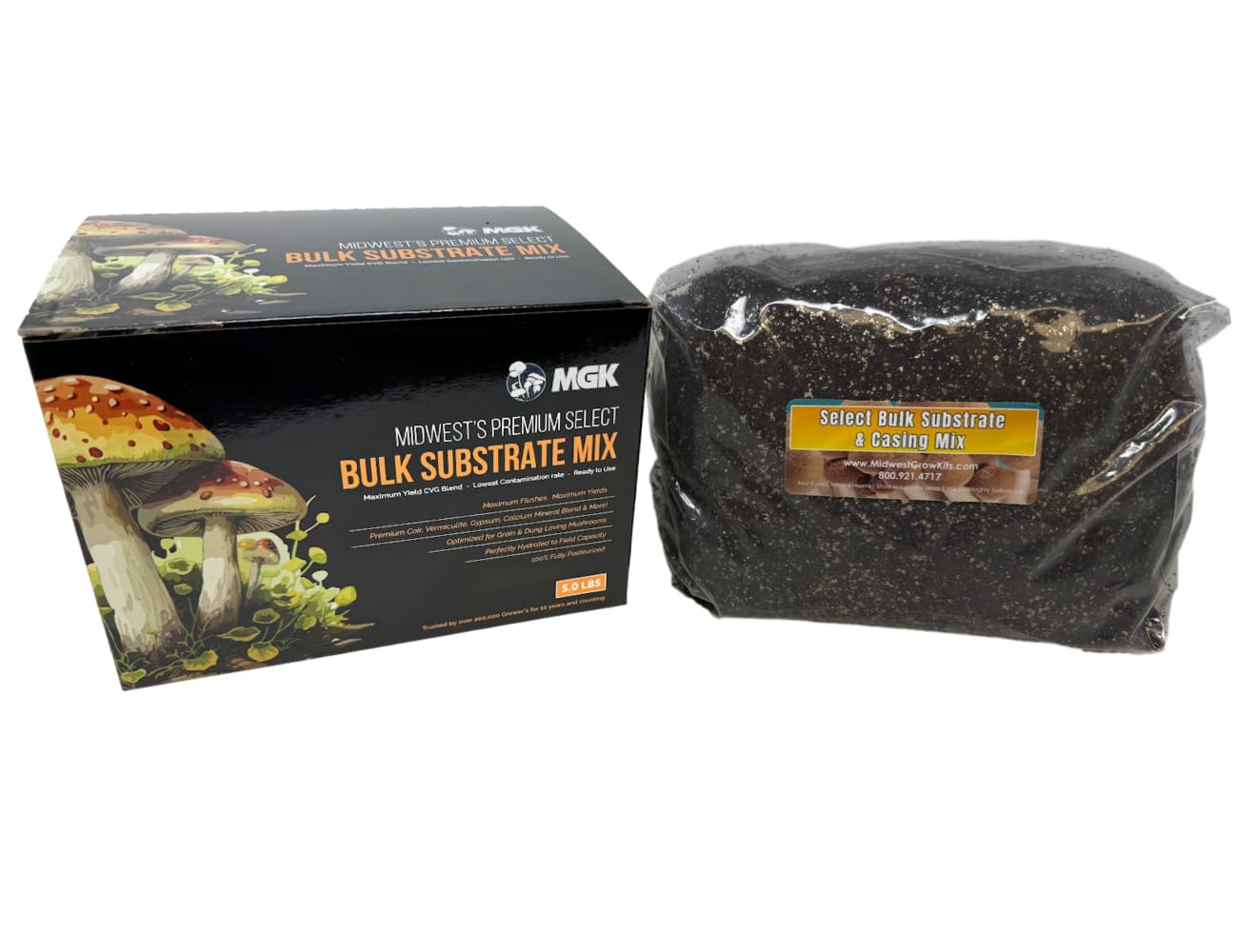 Myco Labs Pasteurized Substrate bag opened showing ready-to-use mix.